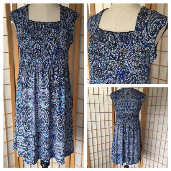Perceptions New York Sleeveless Smocked Print Dress SZ 8 - Picture 1 of 8
